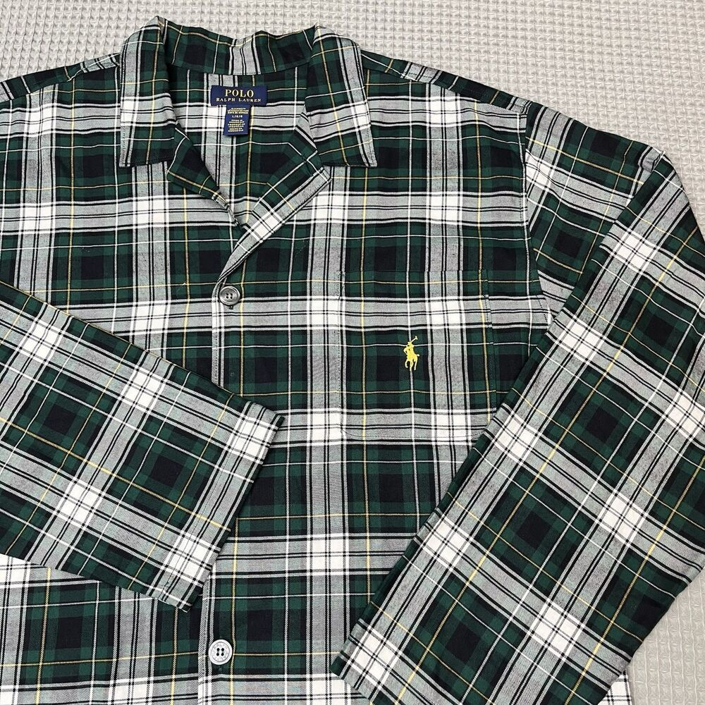 Polo Ralph Lauren Men's Size L Blue/Green Plaid Sleep Shirt Pajama Top Pony Logo